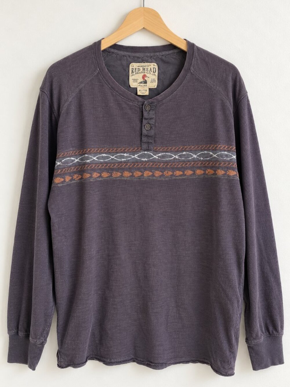 Red Head Brand Co. Patterned Henley Long Sleeve Shirt Men’s XL Faded Navy Purple